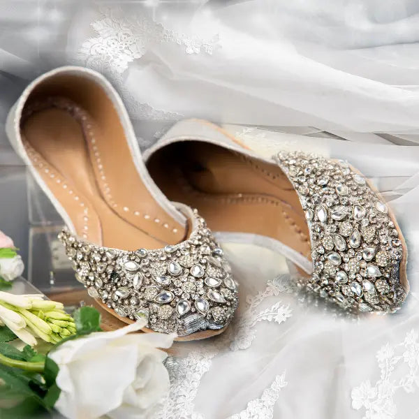 Kundan Floral Silver Wedding Flats