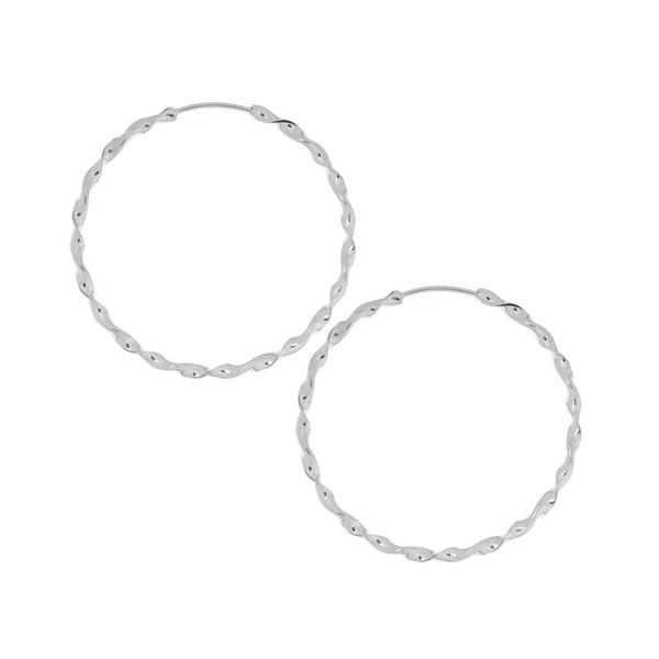 47mm Twisted Silver Hoop Earrings