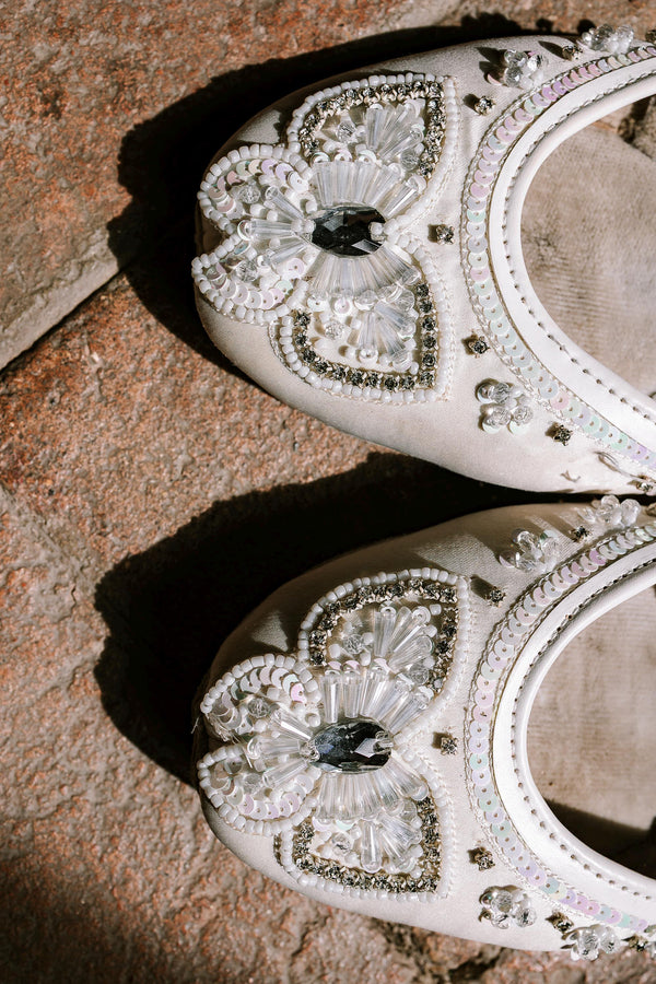 Butterfly Blinders White Embellished Wedding Flats for Brides