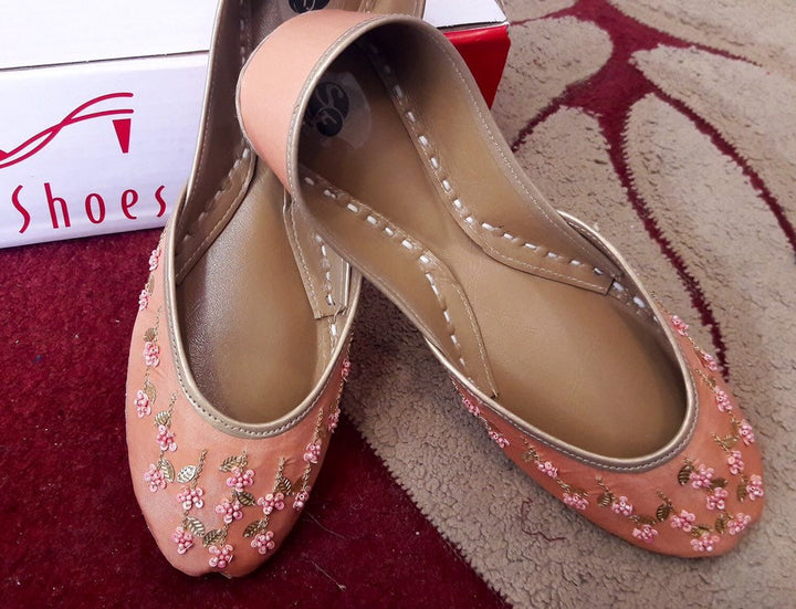 Sweet Floral - Pink Embellished Ballet Flat Shoes Pink Jutis Pink Mojari Pink Khussa