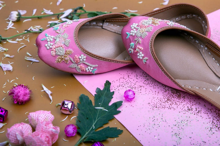 Jolie Rose - Formal Pink Embellished Ballet Flat Shoes Pink Jutis Pink Mojari Pink Khussa Rose Ballerines