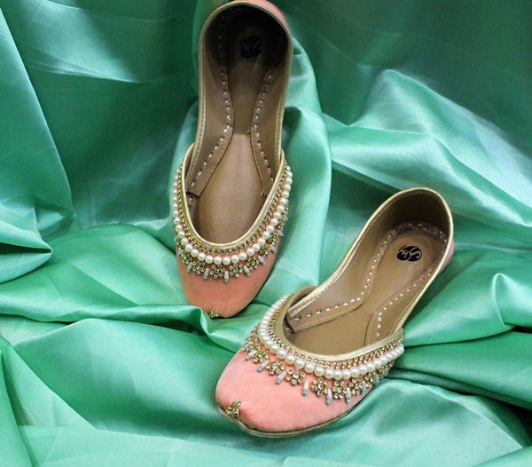 Rosa Belleza - Stunning Flamingo Pink Embellished Ballet Flats / Pink Mojari / Pink Khussa / Pink Juti / Pink Slip-ons / Brautschuhe Flach