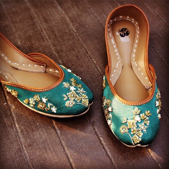 Teal Dazzle - Green Embellished Ballet Flat Shoes Green Jutis Green Khussa Vert Ballerines Bleu Sarcelle Ballerines St Patrick's Day shoes