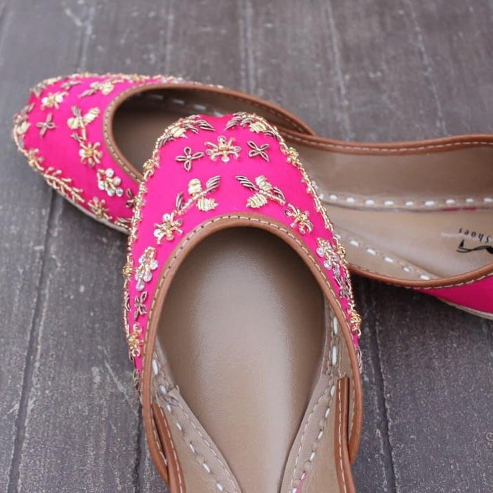Hermosa Rosa - Formal Pink Embellished Ballet Flats Pink Mojari Pink Khussa Pink Juti Pink Slip-ons Brautschuhe Flach Bailarinas Rosas