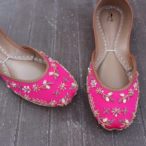 Hermosa Rosa - Formal Pink Embellished Ballet Flats Pink Mojari Pink Khussa Pink Juti Pink Slip-ons Brautschuhe Flach Bailarinas Rosas