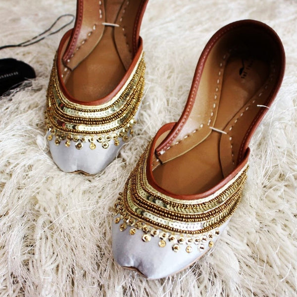 Blanche Bling - White base Gold Embellished Ballet Flat Shoes Gold Jutis Gold Slip Ons Mojari Gold Khussa Indian Wedding Shoes