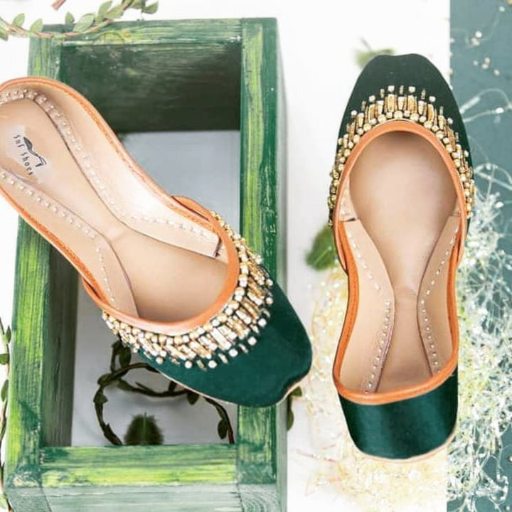 Sacramento Green - Handmade Green Wedding Flat Shoes Women Ballet Flats Khussa Juti Bridal Shoes Mojari Indian Juttis St Patrick's shoes