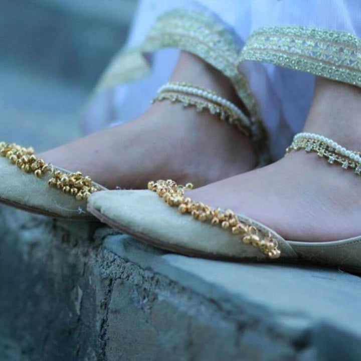 Ghungroo Grace - White Ballet Flat with Indian Embellishement Ghungroo Indian flats White Mojari White Juti White Khussa