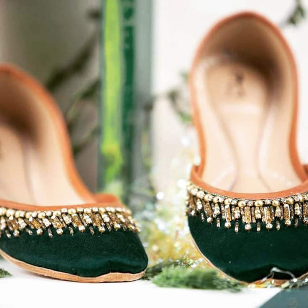 Sacramento Green - Handmade Green Wedding Flat Shoes Women Ballet Flats Khussa Juti Bridal Shoes Mojari Indian Juttis St Patrick's shoes