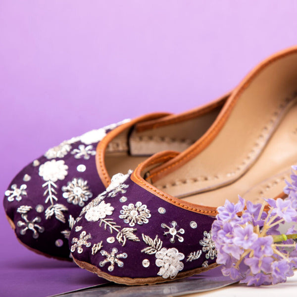 Floral Violeta - Handmade Purple Embellished Ballet Flat Shoes Purple Slip Ons Purple Khussa Purple Juti Purple Mojari