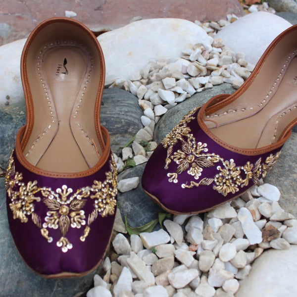 Winged Glory - Handmade Purple Embellished Ballet Flat Shoes Purple Slip Ons Purple Khussa Purple Juti Purple Mojari