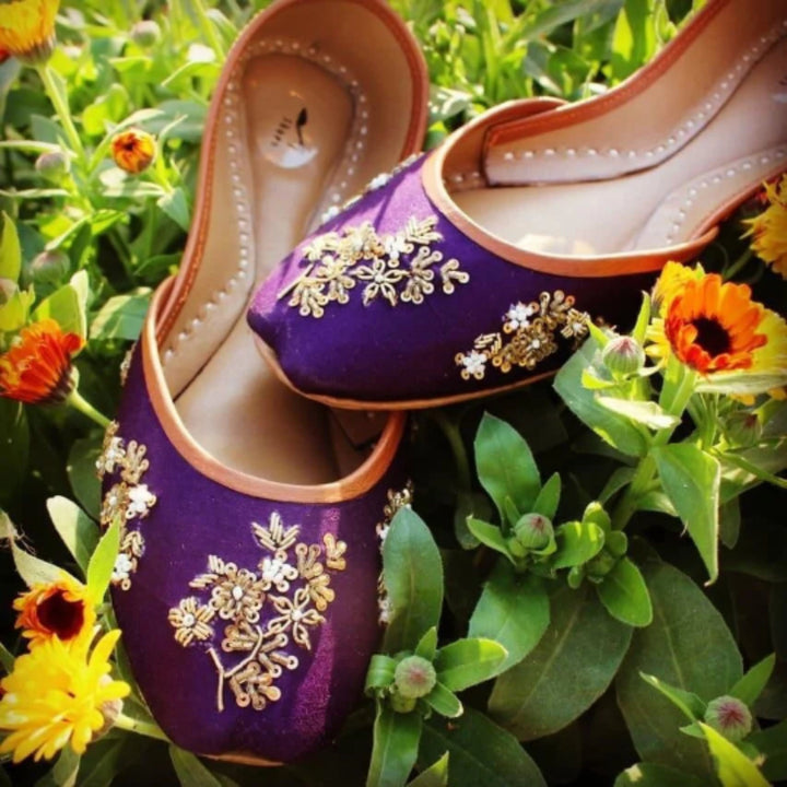 Violet Vibrance - Handmade Purple Embellished Ballet Flat Shoes Purple Slip Ons Purple Khussa Purple Juti Purple Mojari