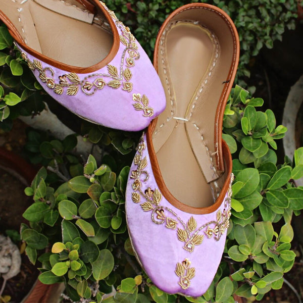 Dreamy Lilac - Lilac Embellished Ballet Flat Shoes Lilac Jutis Lilac Mojari Lilac Khussa