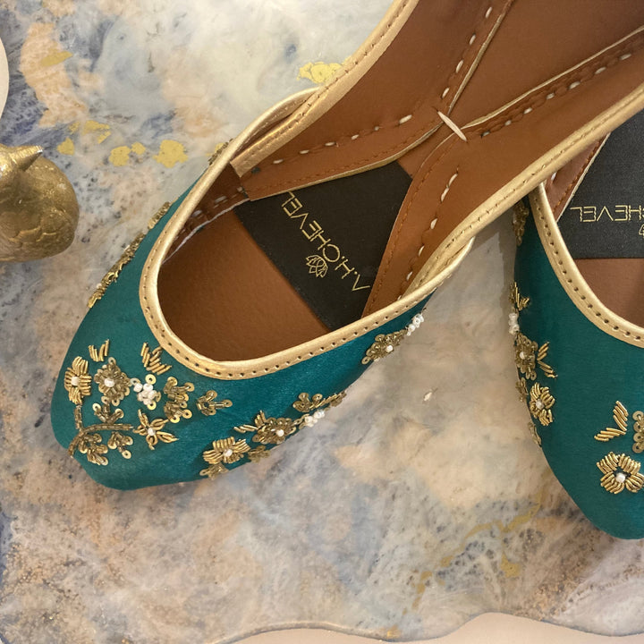 Teal Dazzle - Green Embellished Ballet Flat Shoes Green Jutis Green Khussa Vert Ballerines Bleu Sarcelle Ballerines St Patrick's shoes