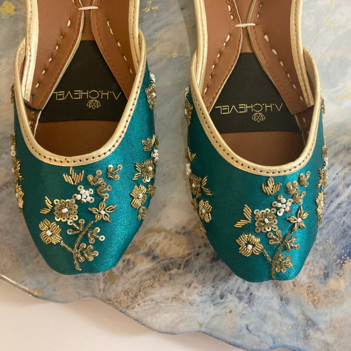 Teal Dazzle - Green Embellished Ballet Flat Shoes Green Jutis Green Khussa Vert Ballerines Bleu Sarcelle Ballerines St Patrick's shoes