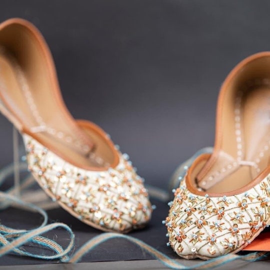 Latticed Glamor - Ivory Wedding Bridal Shoes Khussa Ladies Shoes Mojari for Women Punjabi Jutti for Ladies Traditional Shoes of India