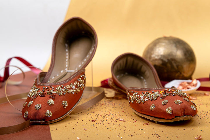 Bronze Beauty - Stunning Bronze Embellished Ballet Wedding Flat Shoes Jutis Mojari Khussa