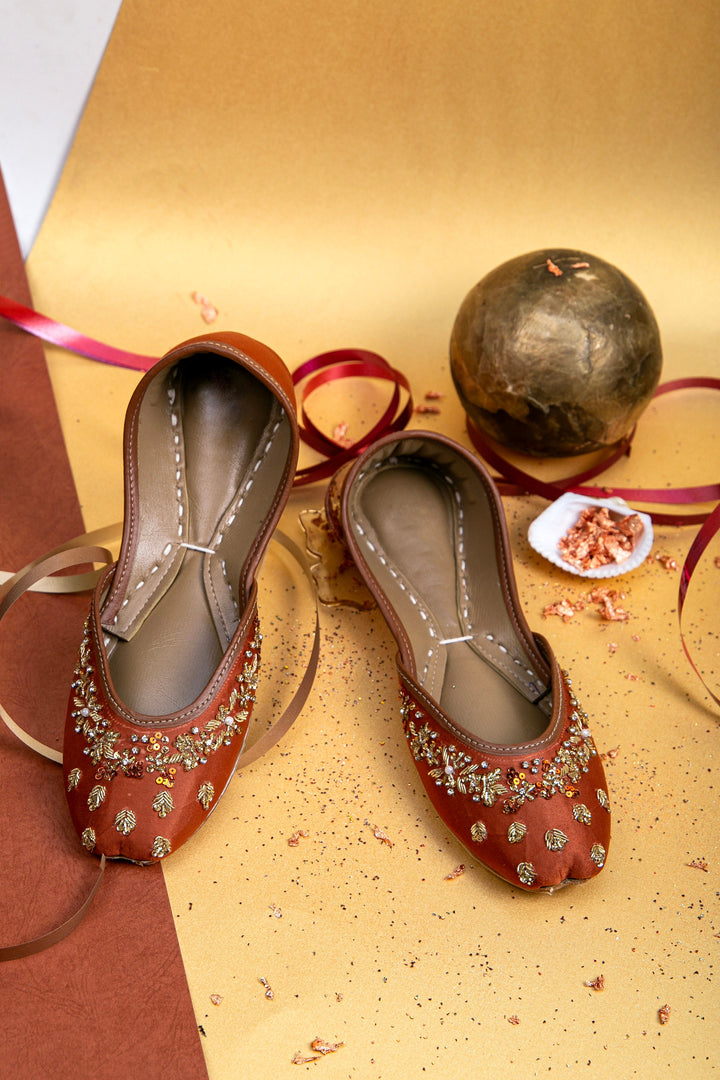 Bronze Beauty - Stunning Bronze Embellished Ballet Wedding Flat Shoes Jutis Mojari Khussa