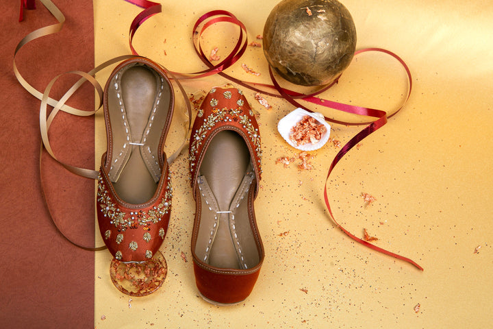 Bronze Beauty - Stunning Bronze Embellished Ballet Wedding Flat Shoes Jutis Mojari Khussa