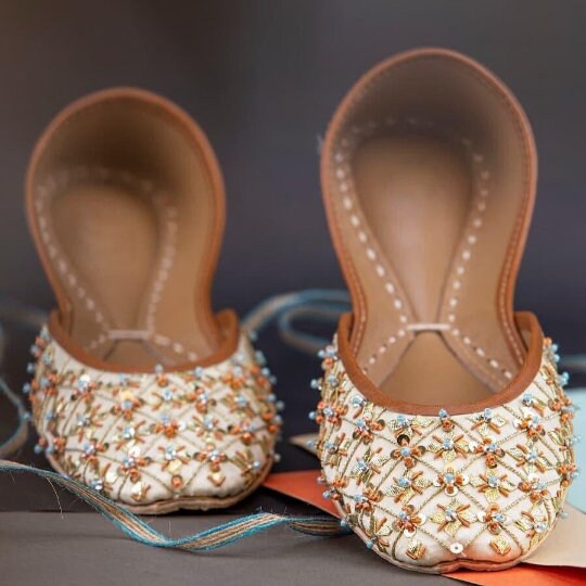 Latticed Glamor - Ivory Wedding Bridal Shoes Khussa Ladies Shoes Mojari for Women Punjabi Jutti for Ladies Traditional Shoes of India