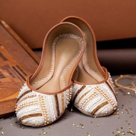 Lineal Beautification - Ivory base Embellished Ballet Flat Wedding Shoes