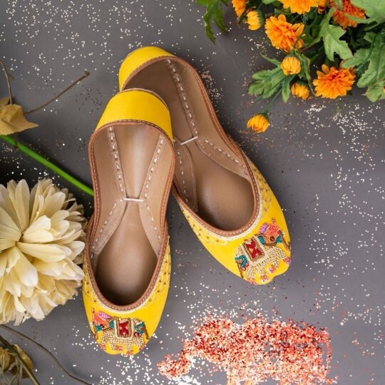 Tusker Appeal | Handcrafted Yellow Ballet Flats with Exquisite Elephant Embellishments - Mojari, Juti, Khussa - Bridal & Ethnic Footwear