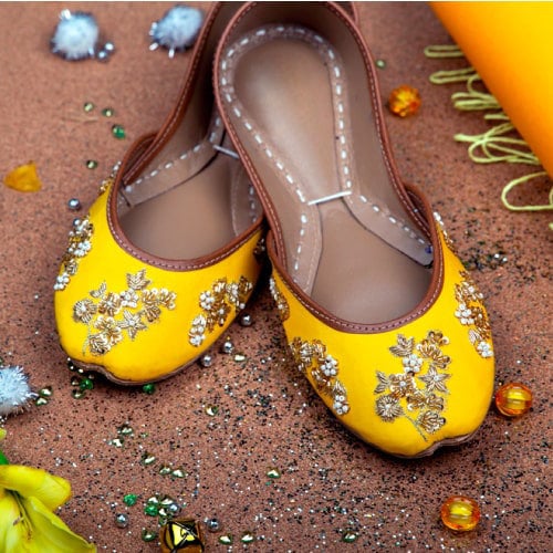 Cadmium Yellow Vibrance | Handcrafted Indian Yellow Ballet Flats with Cadmium Yellow Hue and Exquisite Embellishments - Mojari, Juti, Khussa