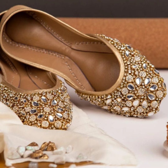 Quintessential Kundan - Beautiful Embellished Wedding Flats Kundan flats Kundan Juti Kundan Khussa Ballerines