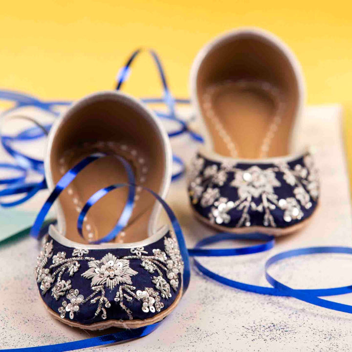 Midnight Blue - Handmade Embellished Blue Women Flats Ballet Flats Blue Khussa Juti Ethnic Shoes Blue Bridal Shoes Mojari Indian Juttis