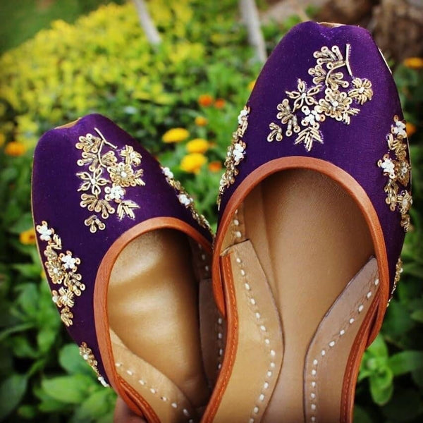 Violet Vibrance - Handmade Purple Embellished Ballet Flat Shoes Purple Slip Ons Purple Khussa Purple Juti Purple Mojari