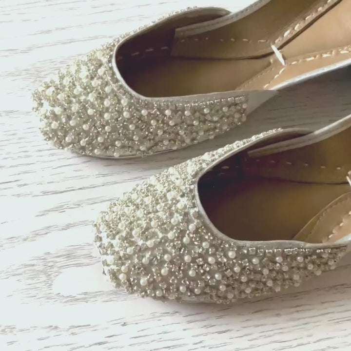 Pearly Blinders: Elegant White Pearl Wedding Flats for Your Special Day | White Wedding Jutti | White Bridal Jutti